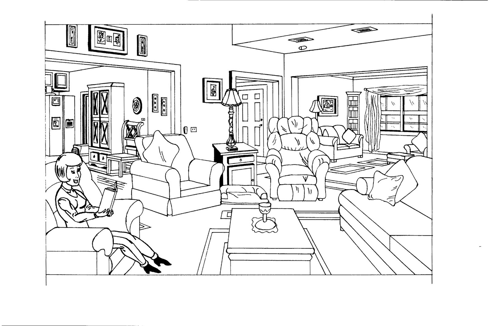 Coloring page: Living room (Buildings and Architecture) #63016 - Free Printable Coloring Pages