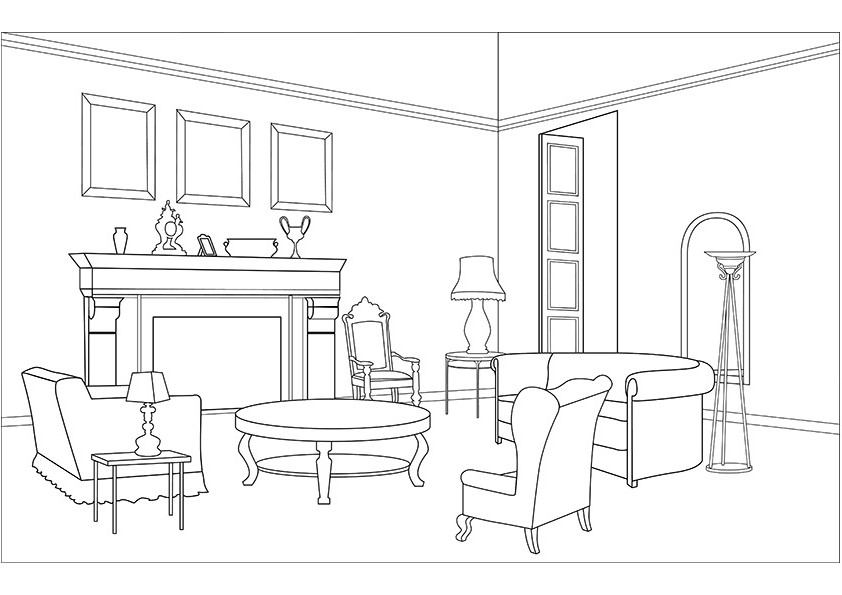 Coloring page: Living room (Buildings and Architecture) #63226 - Free Printable Coloring Pages