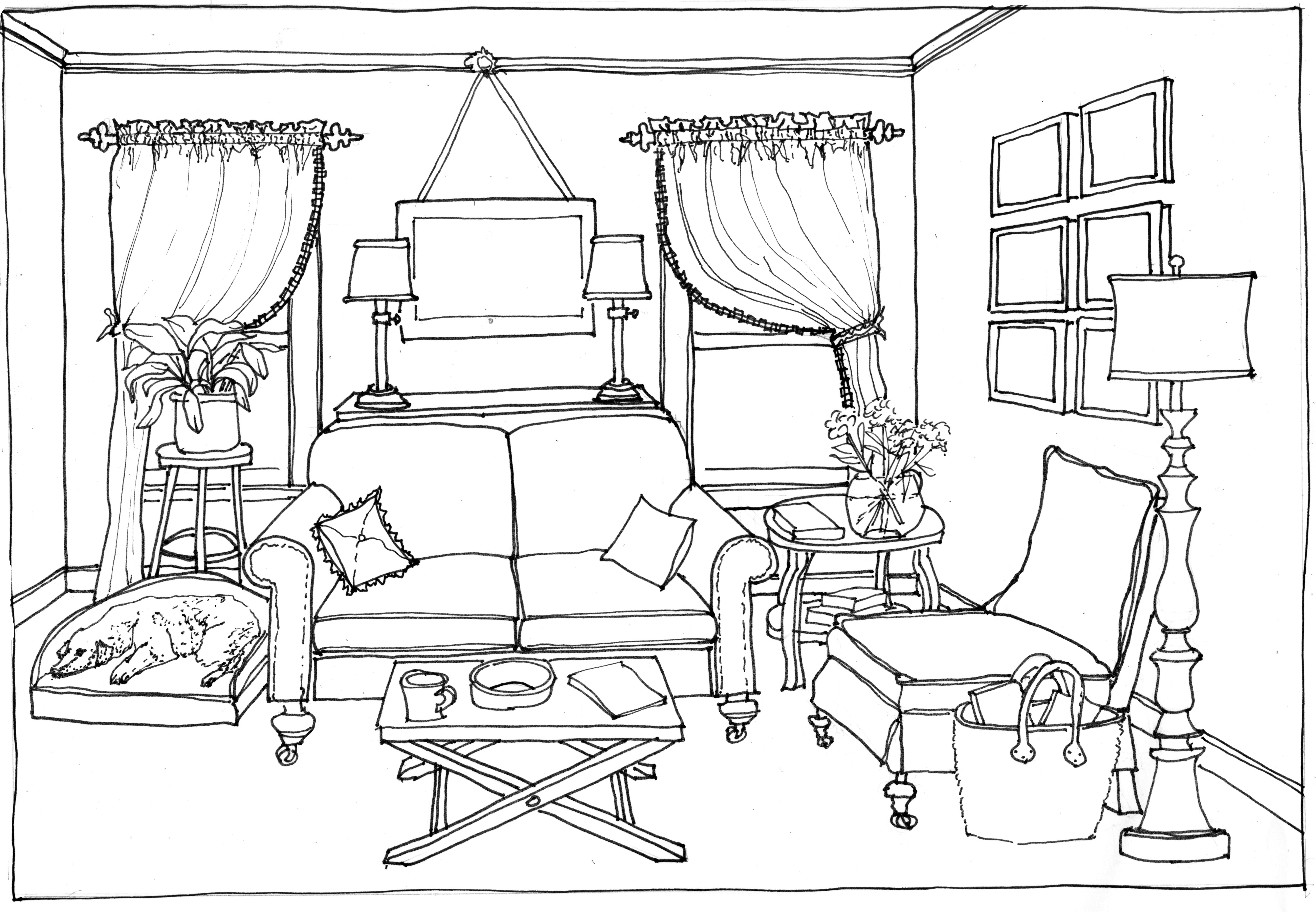 Coloring page: Living room (Buildings and Architecture) #66430 - Free Printable Coloring Pages