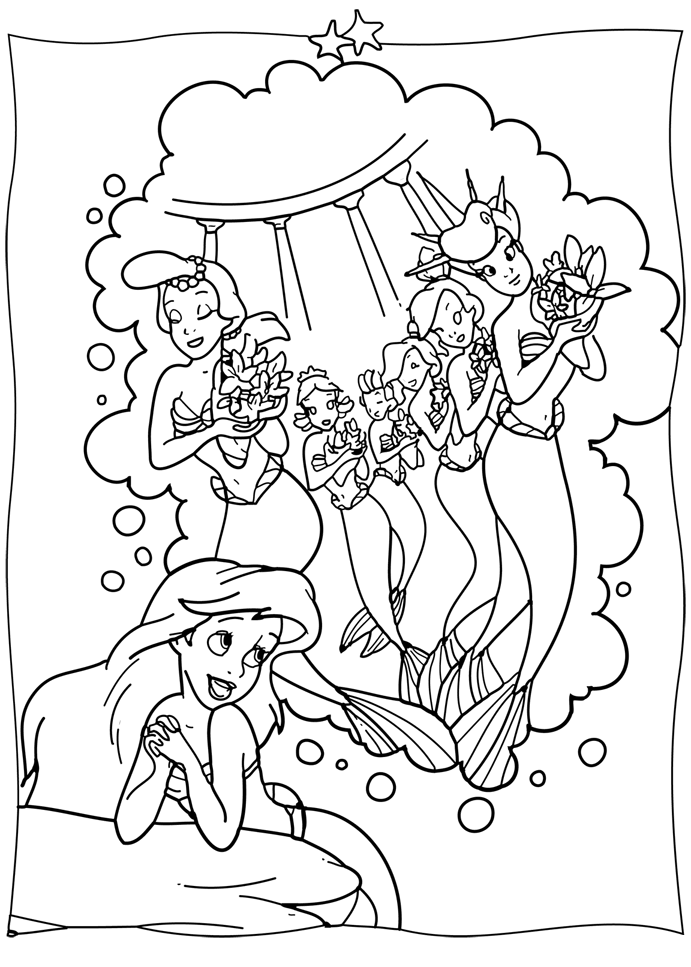 Ariel And Sisters Coloring Pages