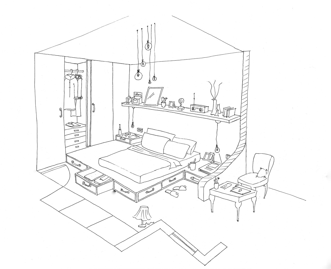 Coloring page: Bedroom (Buildings and Architecture) #63375 - Free Printable Coloring Pages