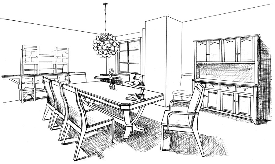 Coloring page: Dinning room (Buildings and Architecture) #66357 - Free Printable Coloring Pages