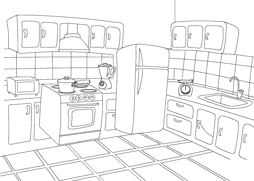 Premium Vector | Kitchen interior drawing, vector illustration