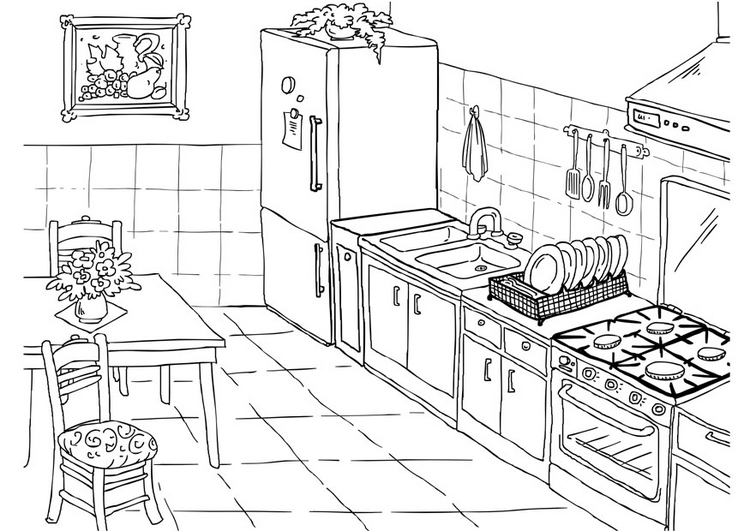 Coloring page: Kitchen room (Buildings and Architecture) #63534 - Free Printable Coloring Pages