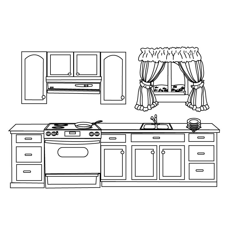 Coloring page: Kitchen room (Buildings and Architecture) #63634 - Free Printable Coloring Pages