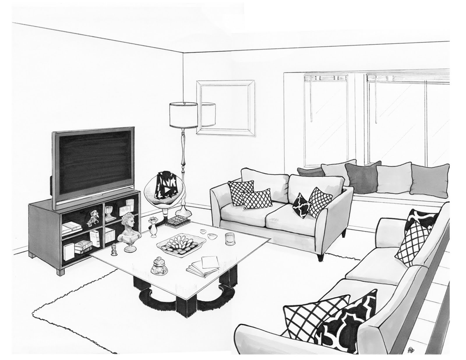 living room drawing with color