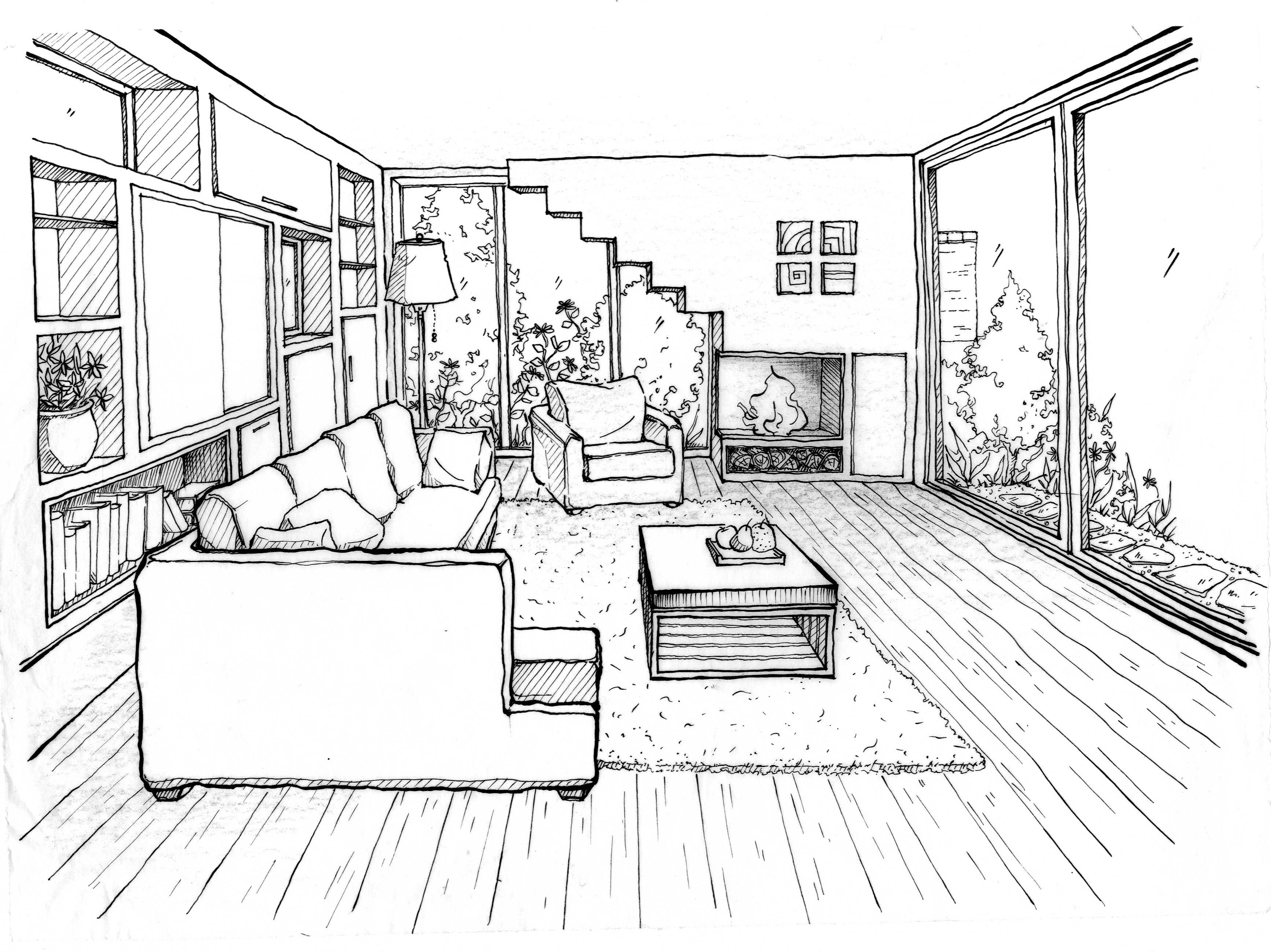 Living room (Buildings and Architecture) Free Printable Coloring Pages