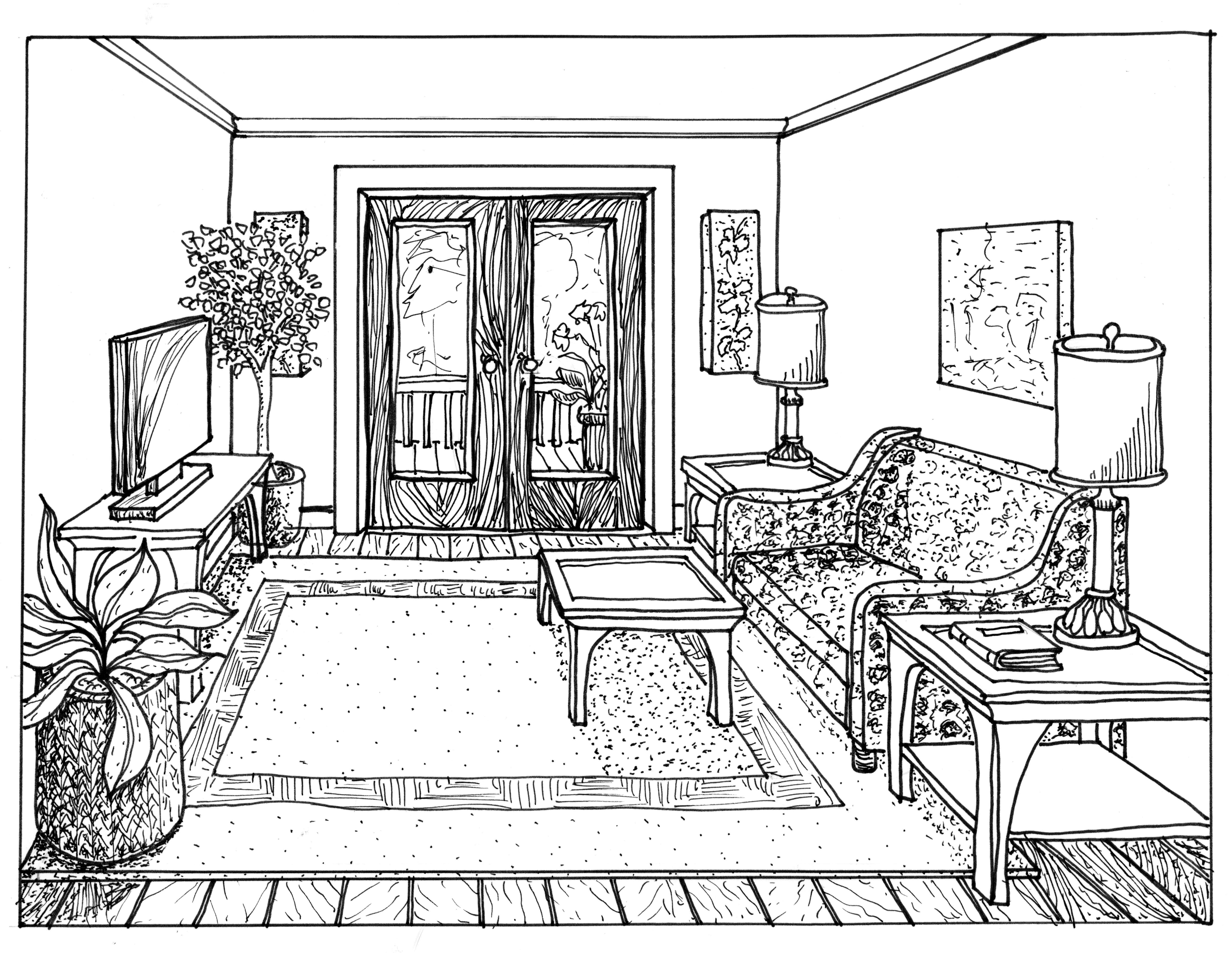 Coloring page: Living room (Buildings and Architecture) #66428 - Free Printable Coloring Pages