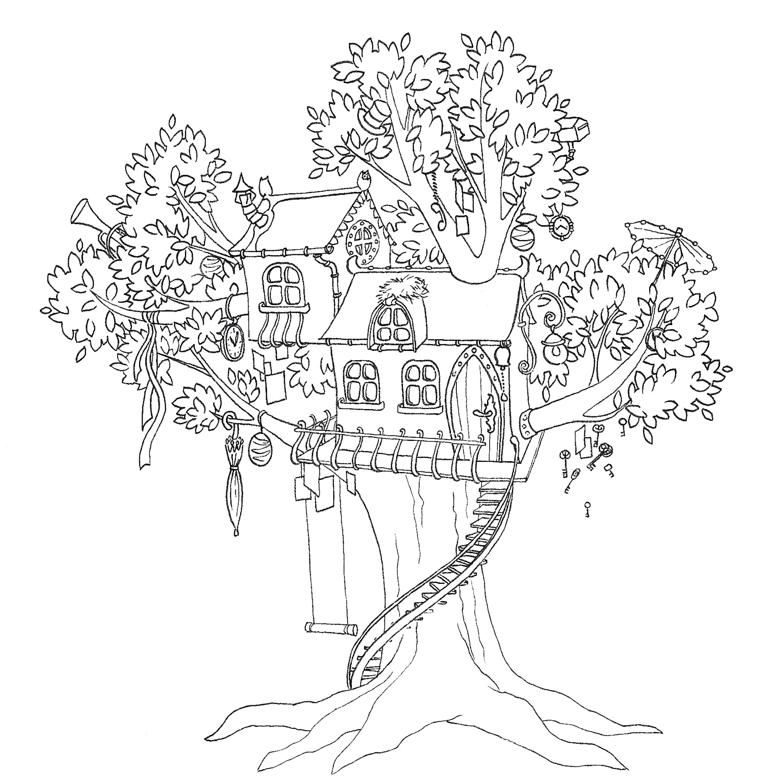 Coloring page: Tree House (Buildings and Architecture) #66002 - Free Printable Coloring Pages