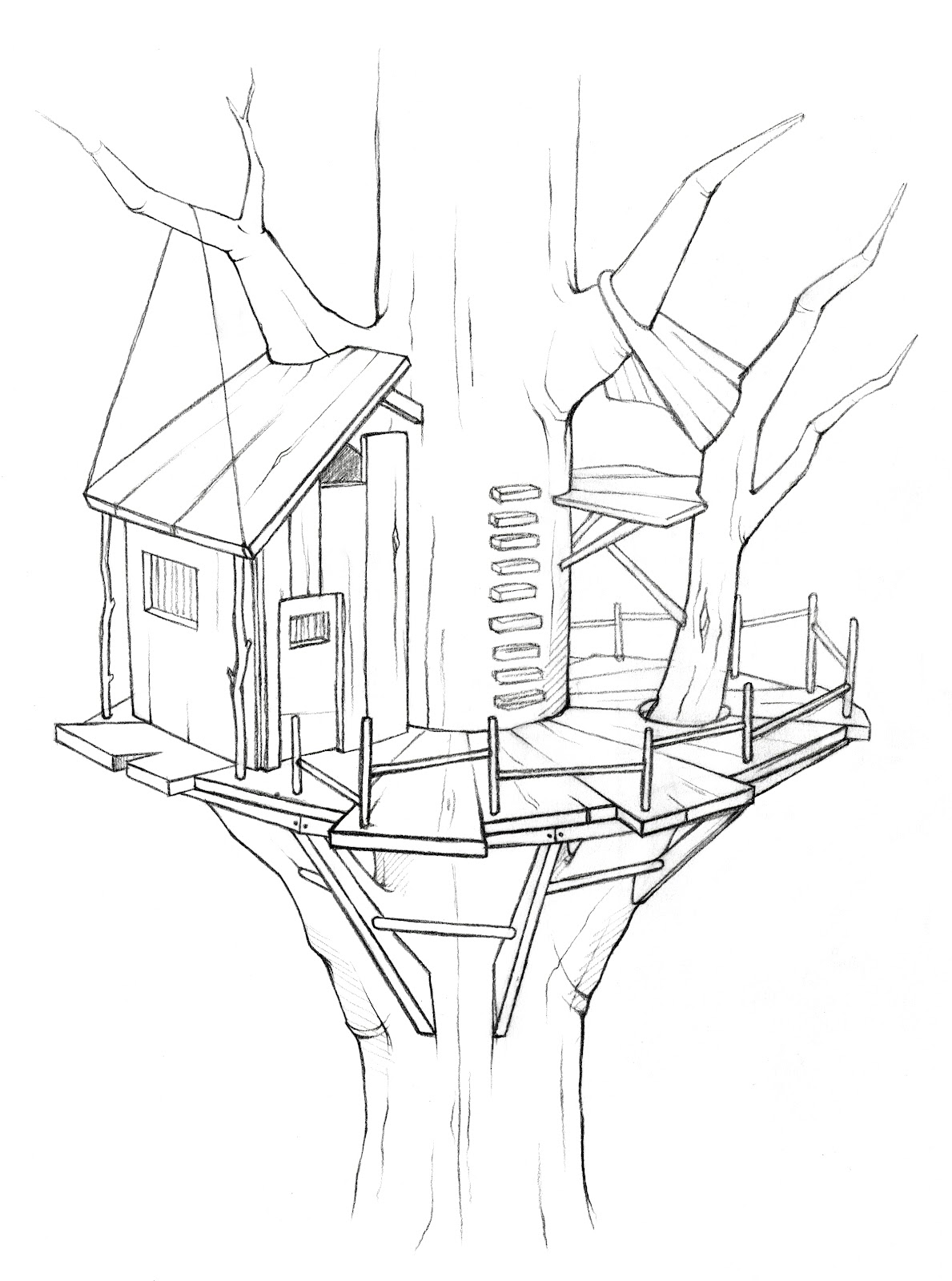 Drawings Tree House (Buildings and Architecture) – Printable coloring pages