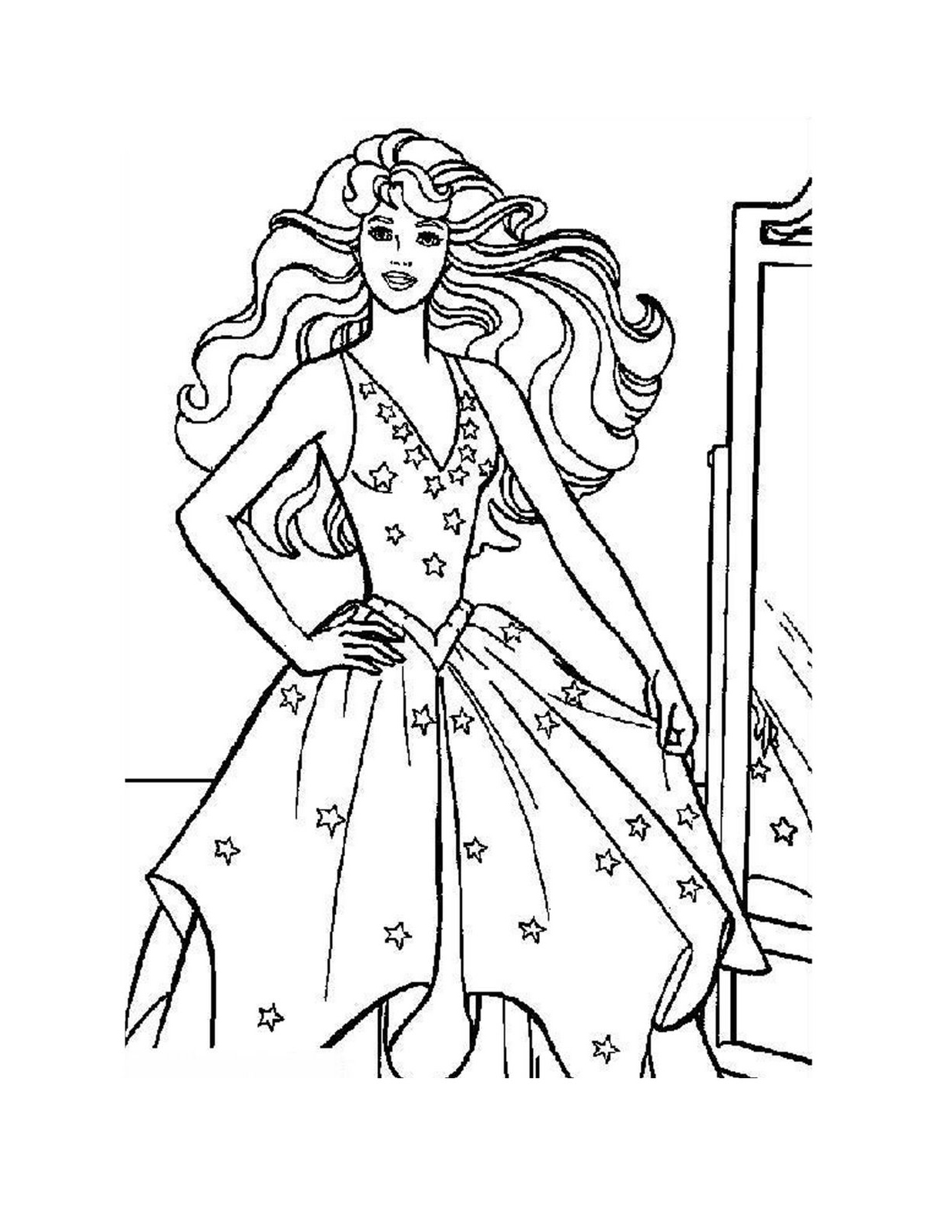 Create a high definition fine line art - black and white colouring page for  an adult colouring book of the original barbie from 1959 on Craiyon