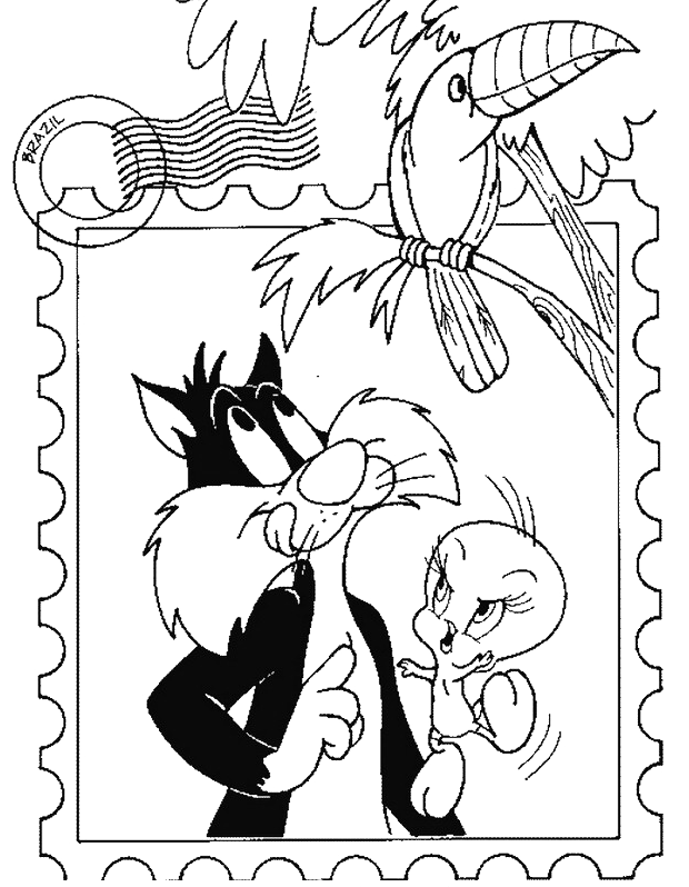 Coloring page: Tweety and Sylvester (Cartoons) #29213 - Free Printable Coloring Pages