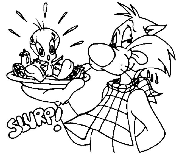 Coloring page: Tweety and Sylvester (Cartoons) #29238 - Free Printable Coloring Pages