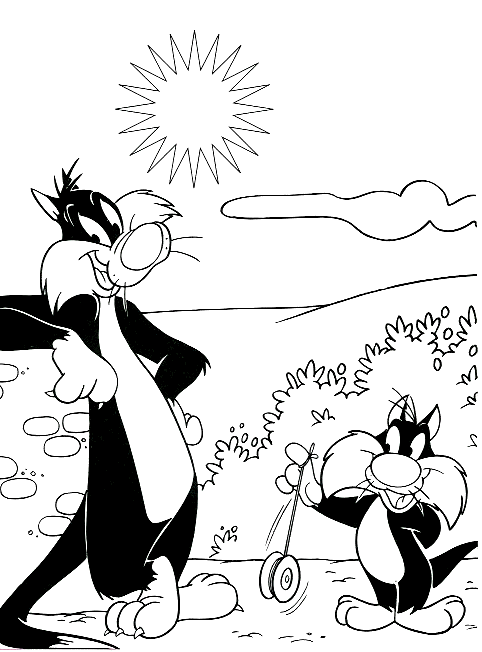 Coloring page: Tweety and Sylvester (Cartoons) #29243 - Free Printable Coloring Pages