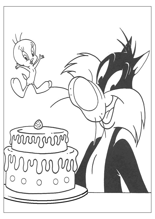 Coloring page: Tweety and Sylvester (Cartoons) #29270 - Free Printable Coloring Pages