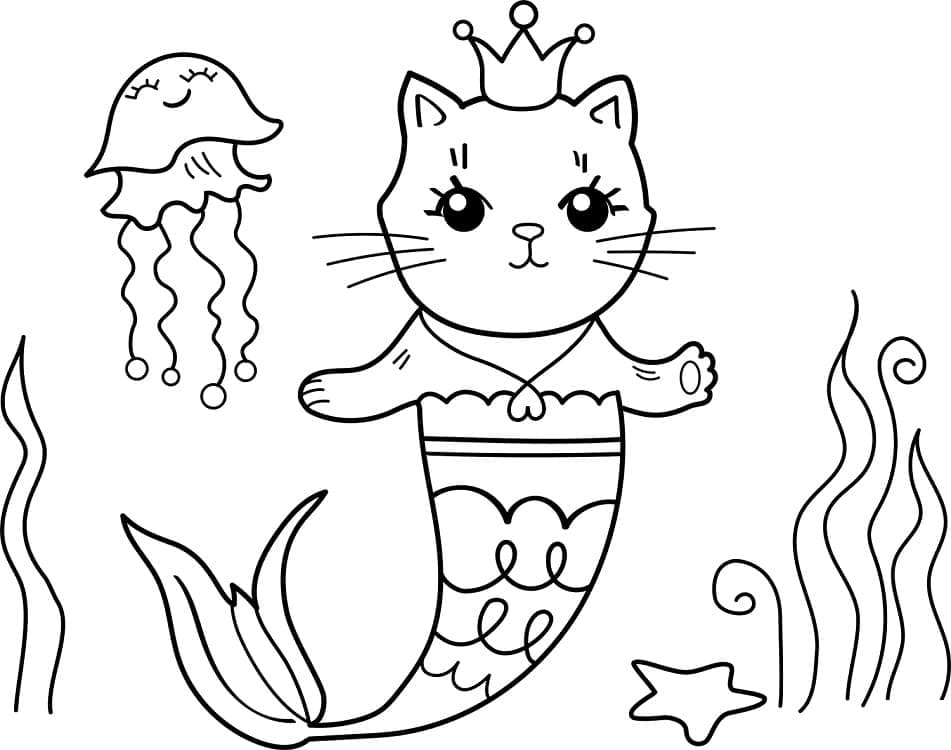 Free printable Mermaid Cat coloring page #212799 from Characters collection