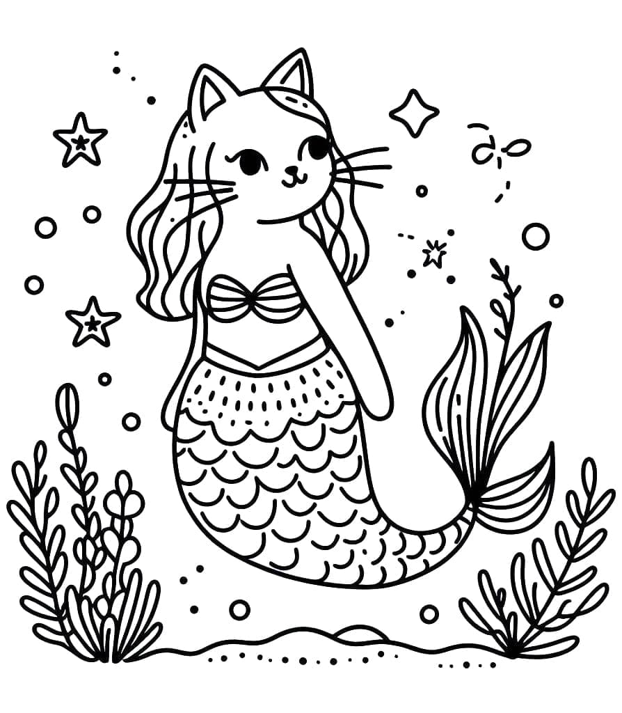 Free printable Mermaid Cat coloring page #212810 from Characters collection