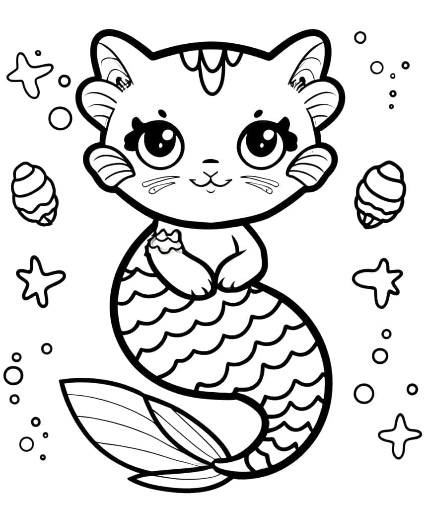 Free printable Mermaid Cat coloring page #212817 from Characters collection