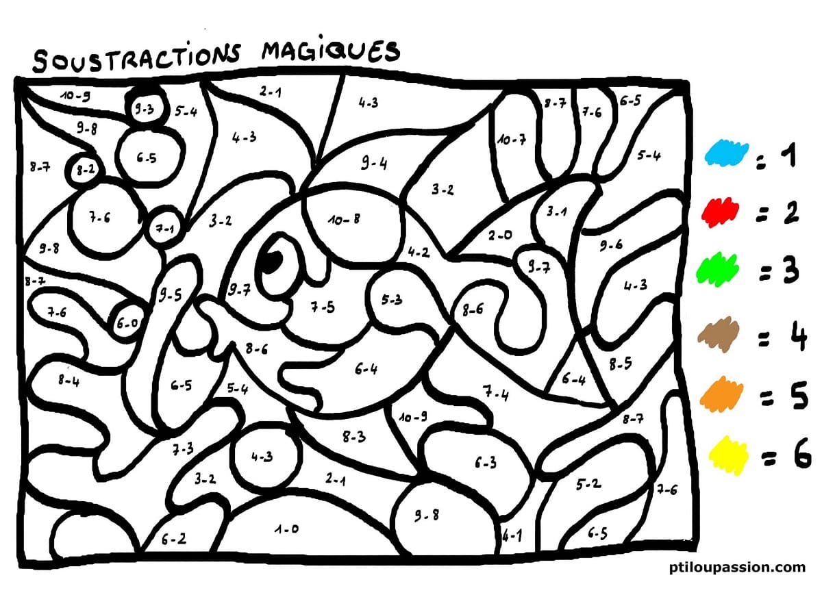 Free printable Magic Subtraction coloring page #182663 from Color by Number collection Free printable Magic Subtraction coloring page #182663 from Color by Number collection
