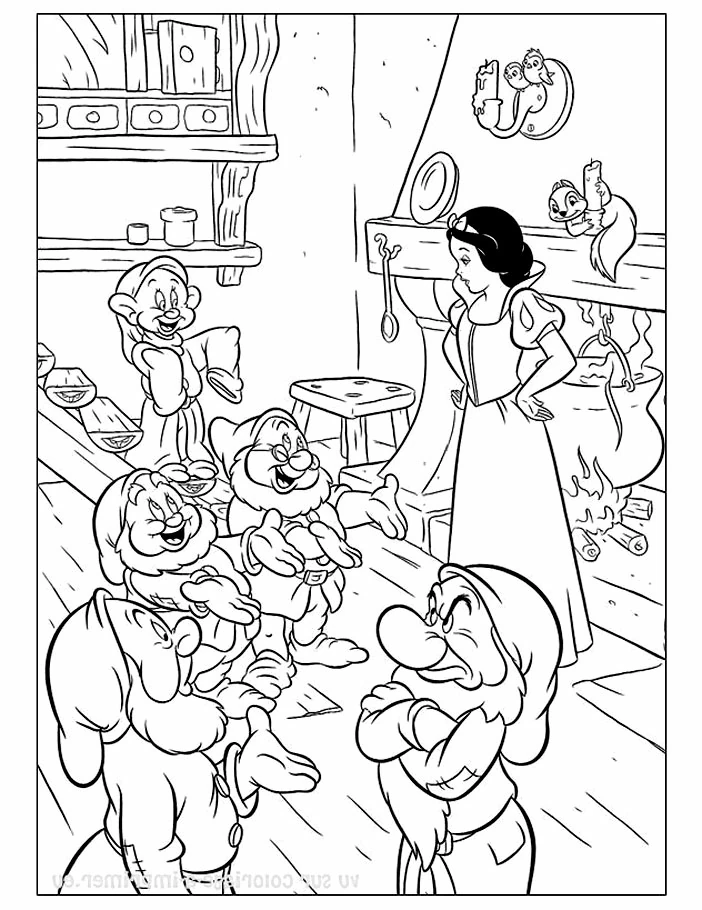 Free printable Snow White and the Seven Dwarfs coloring page #133831 from Fairy Tales and Stories collection Free printable Snow White and the Seven Dwarfs coloring page #133831 from Fairy Tales and Stories collection