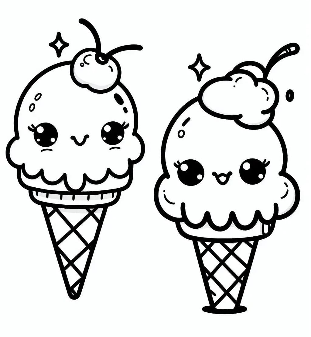 Coloring page: Kawaii Ice Cream (Food and Nutrition) #216317 - Free Printable Coloring Pages