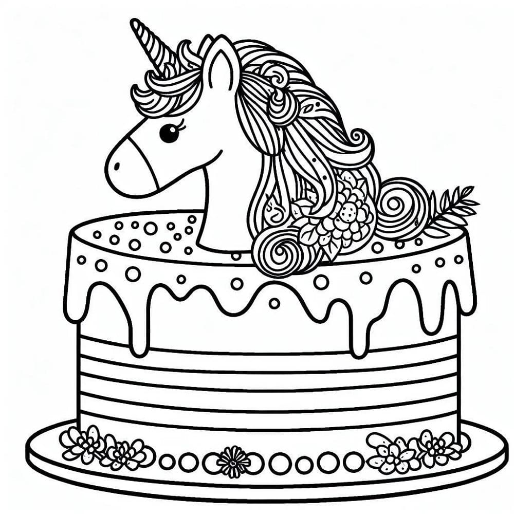 Free printable Unicorn Cake coloring page #212733 from Food and Nutrition collection