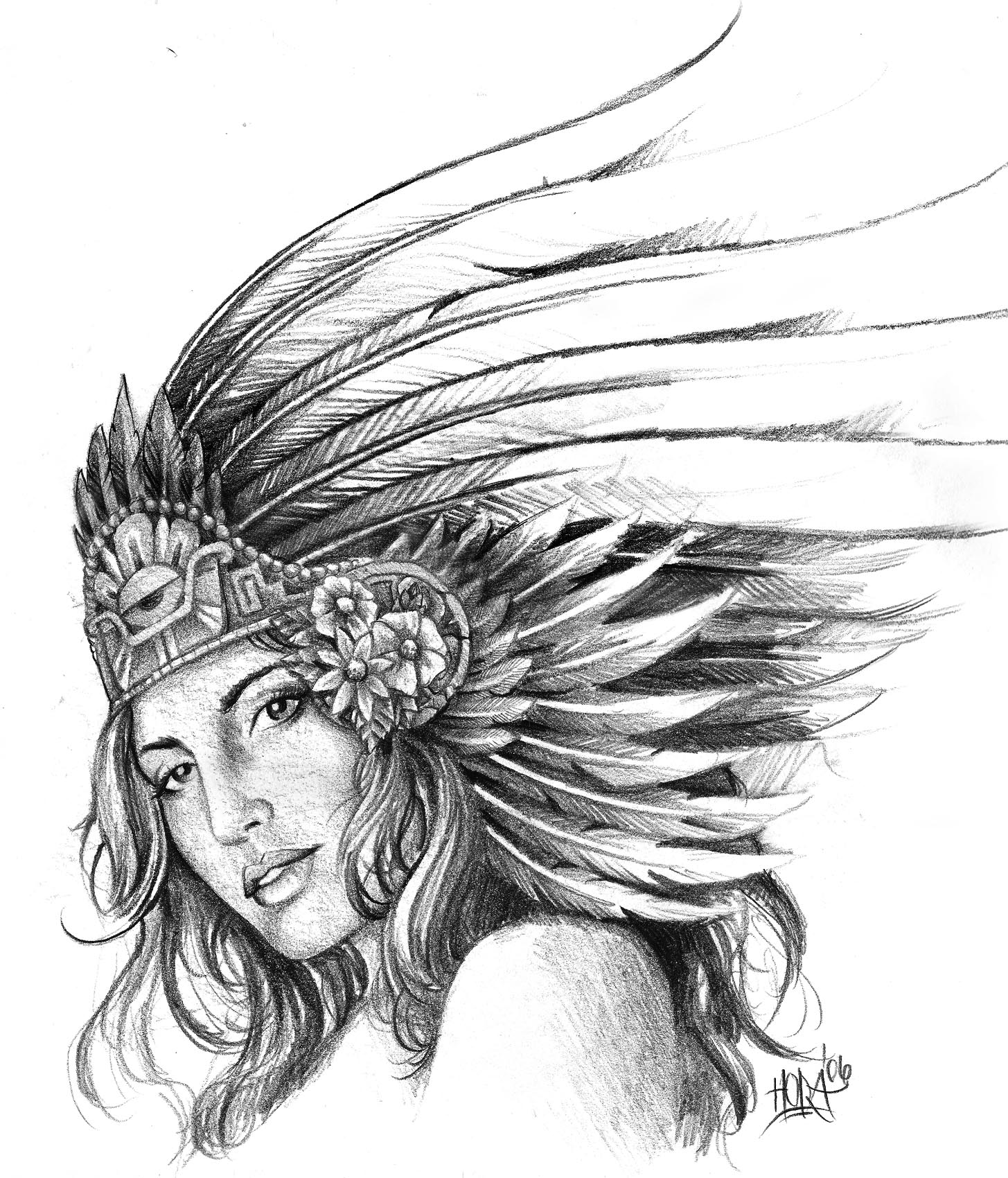 aztec art goddess sketch