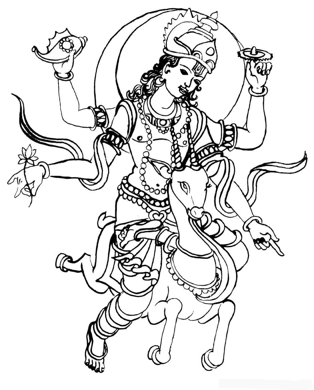 Gods Goddesses Vishnu Sketch Coloring Page