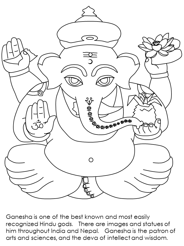 Coloring page: Hindu Mythology: Ganesh (Gods and Goddesses) #96885 - Free Printable Coloring Pages