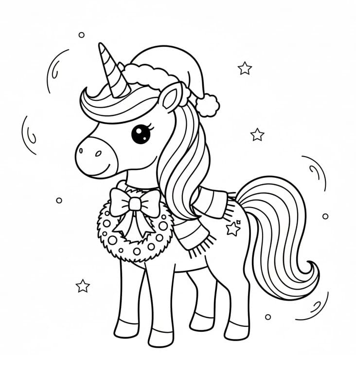 Free printable Christmas Unicorn coloring page #222187 from Holidays and Celebrations collection