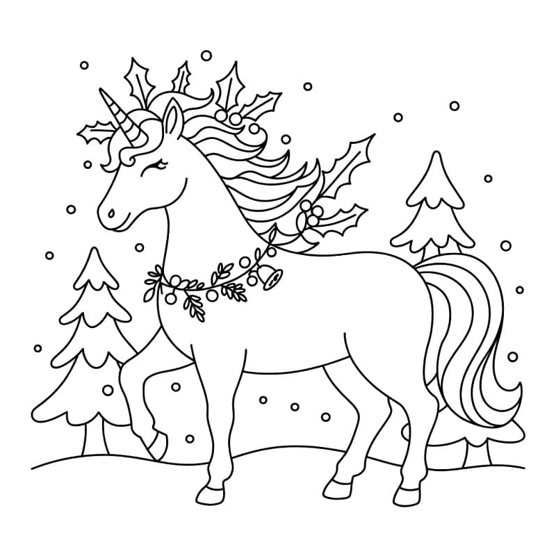 Free printable Christmas Unicorn coloring page #222203 from Holidays and Celebrations collection