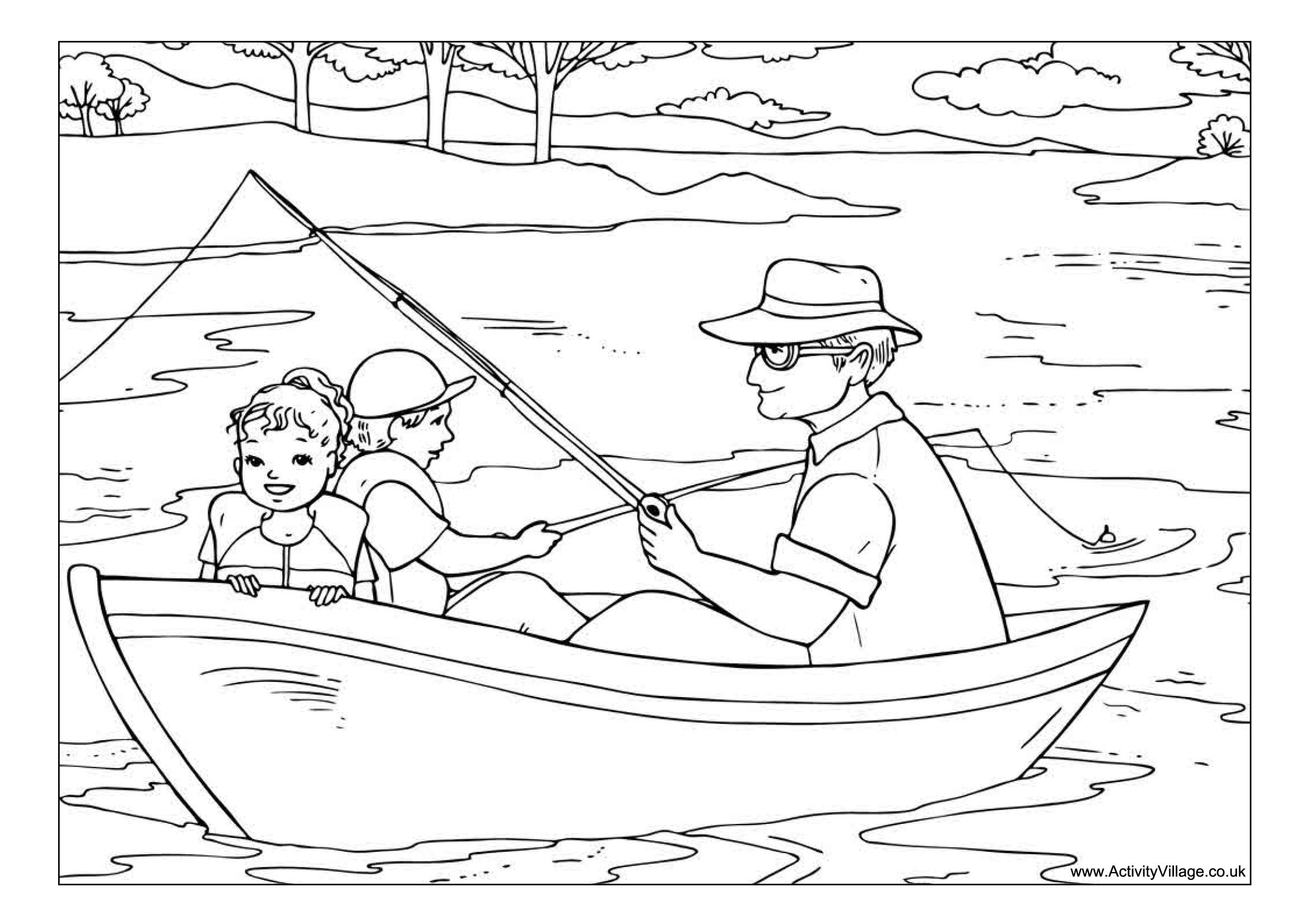 coloring pictures of people fishing