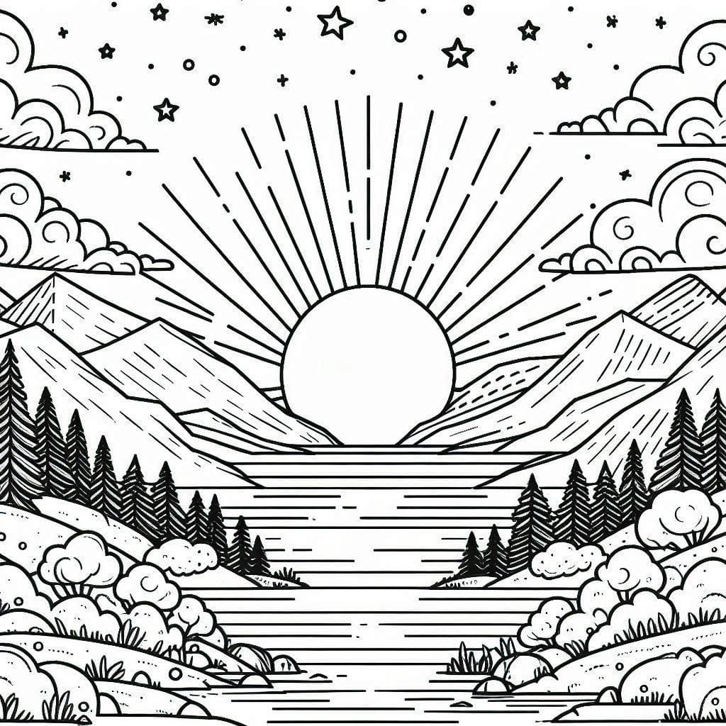 Free printable Sunset coloring page #216025 from Nature and Seasons collection