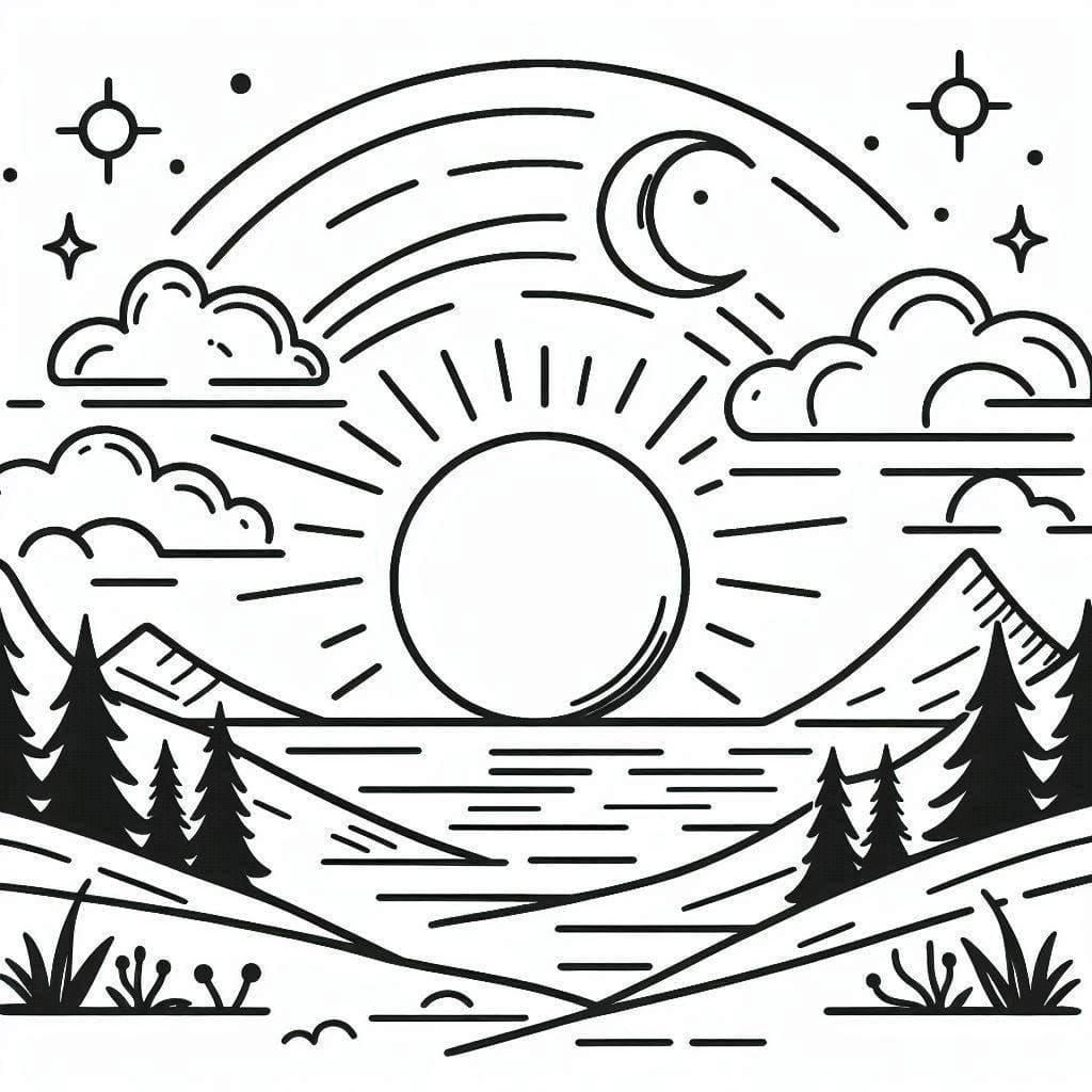 Free printable Sunset coloring page #216035 from Nature and Seasons collection Free printable Sunset coloring page #216035 from Nature and Seasons collection