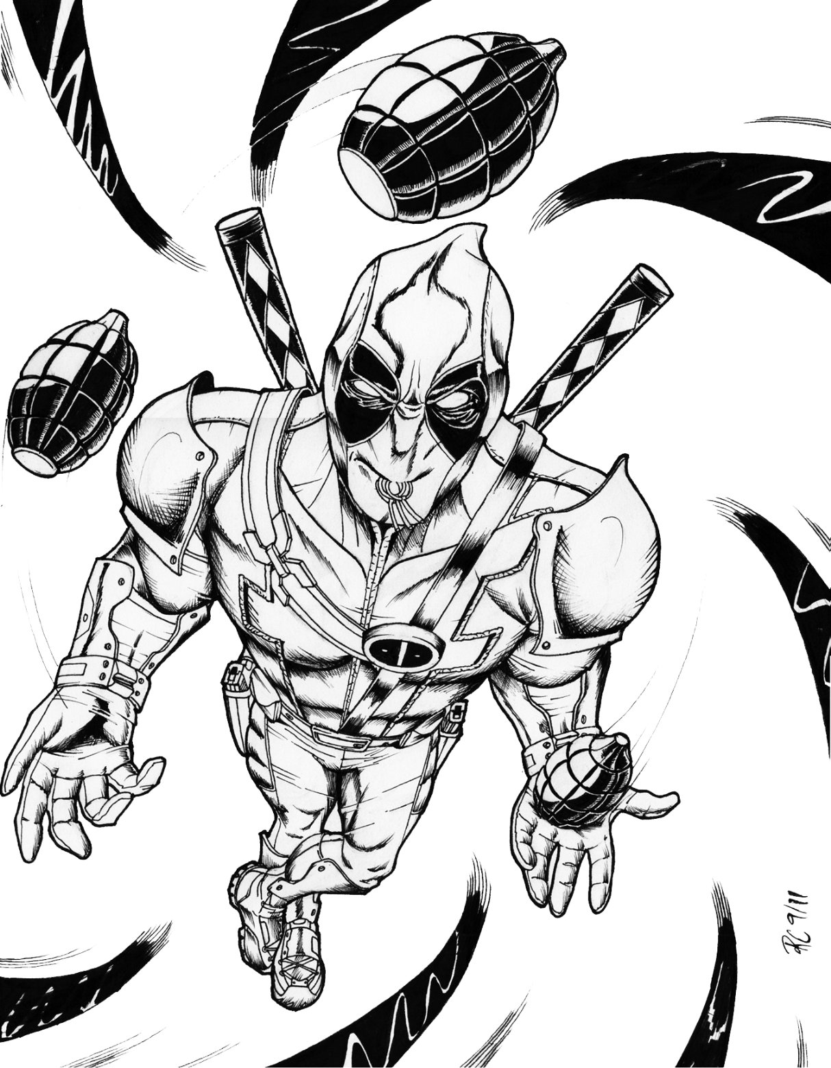 Drawing Deadpool 21 Superheroes – Printable coloring pages