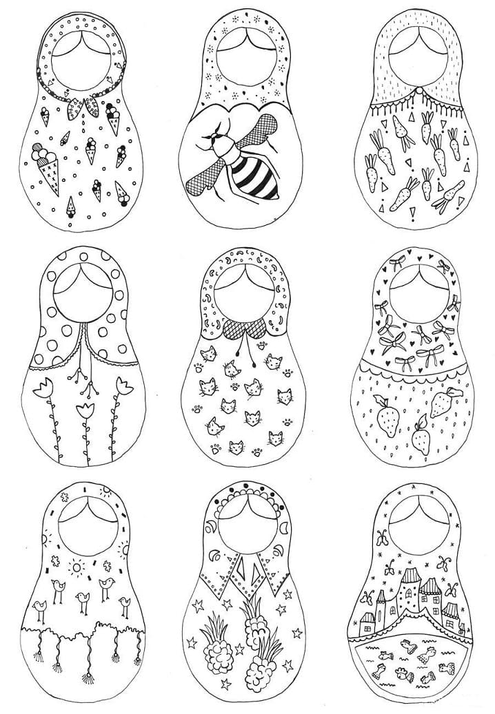 Free printable Russian Doll coloring page #204244 from Toys and Games collection