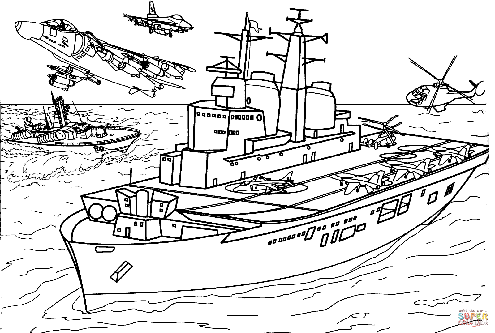 Coloring page: Aircraft carrier (Transportation) #137864 - Free Printable Coloring Pages