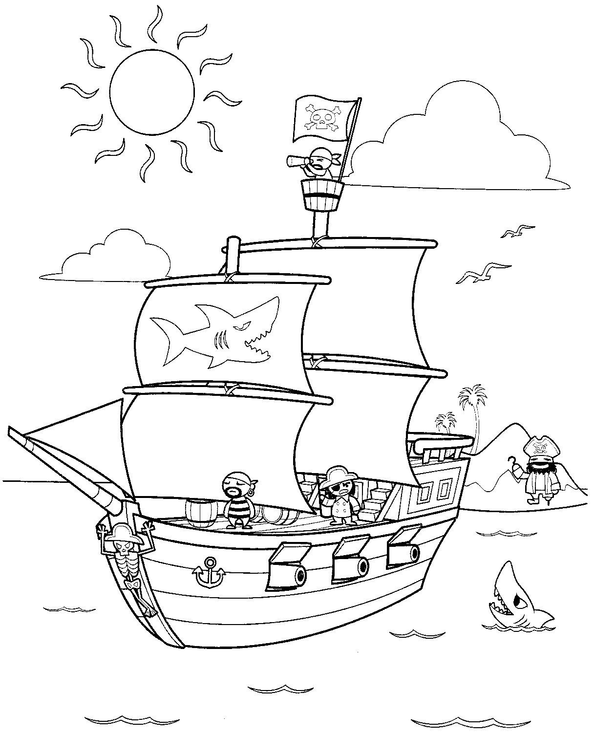 Coloring page: Pirate ship (Transportation) #138206 - Free Printable Coloring Pages