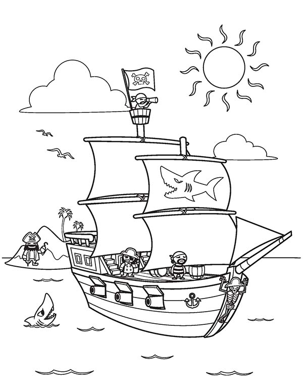 Coloring page: Pirate ship (Transportation) #138303 - Free Printable Coloring Pages