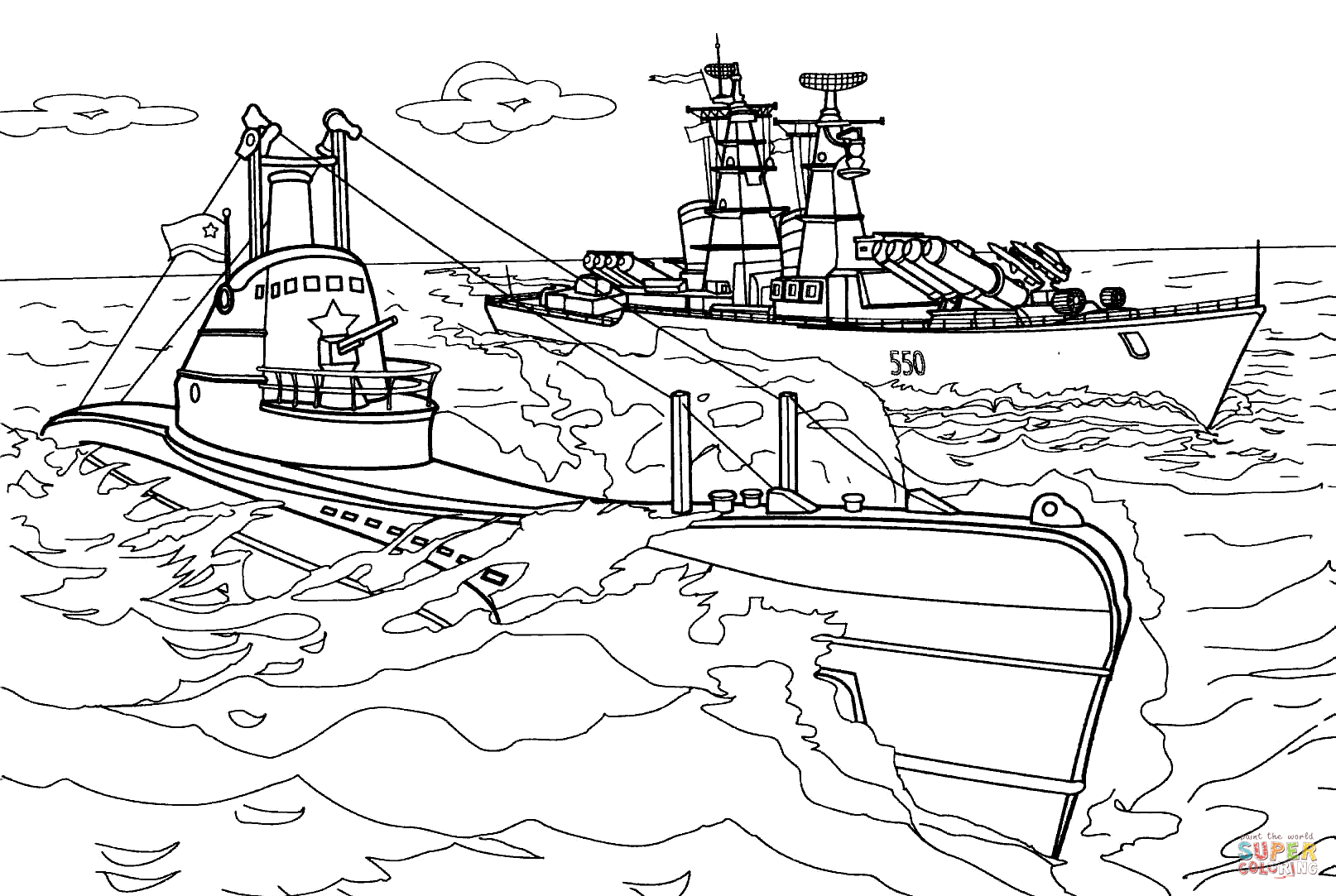 Coloring page: Warship (Transportation) #138629 - Free Printable Coloring Pages
