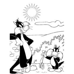Coloring page: Tweety and Sylvester (Cartoons) #29243 - Free Printable Coloring Pages