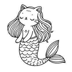 Coloring page: Mermaid Cat (Characters) #212805 - Free Printable Coloring Pages