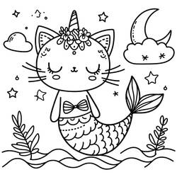 Coloring pages: Mermaid Cat - Free Printable Coloring Pages
