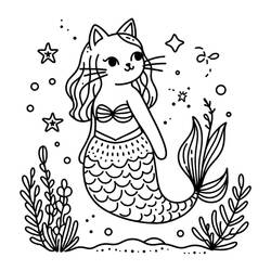 Coloring page: Mermaid Cat (Characters) #212810 - Free Printable Coloring Pages