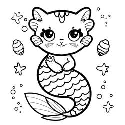 Coloring page: Mermaid Cat (Characters) #212817 - Free Printable Coloring Pages