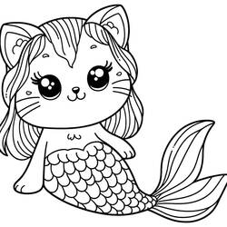 Coloring page: Mermaid Cat (Characters) #212819 - Free Printable Coloring Pages
