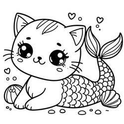 Coloring page: Mermaid Cat (Characters) #212820 - Free Printable Coloring Pages