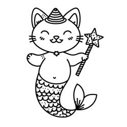 Coloring pages: Mermaid Cat - Free Printable Coloring Pages