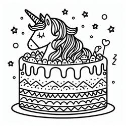 Coloring pages: Unicorn Cake - Free Printable Coloring Pages